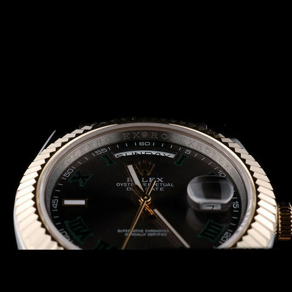 Rolex DayDate Gold Stainless Steel Ribbed Bezel Grey Dial new58945