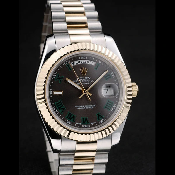 Rolex DayDate Gold Stainless Steel Ribbed Bezel Grey Dial new58945