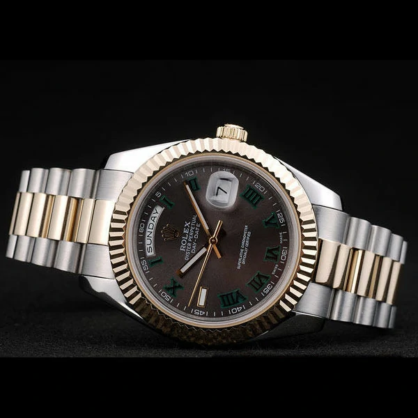 Rolex DayDate Gold Stainless Steel Ribbed Bezel Grey Dial new58945