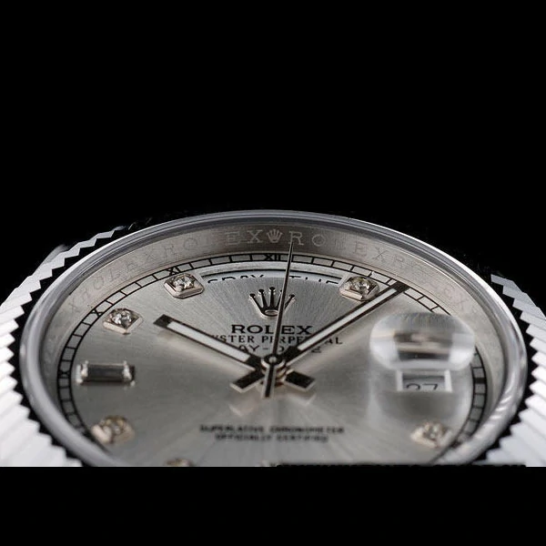 Rolex DayDate Stainless Steel Ribbed Bezel Silver Dial new58941