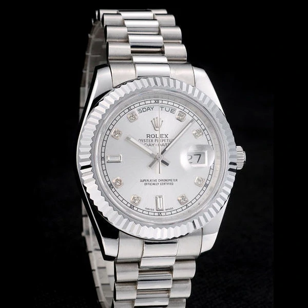 Rolex DayDate Stainless Steel Ribbed Bezel Silver Dial new58941