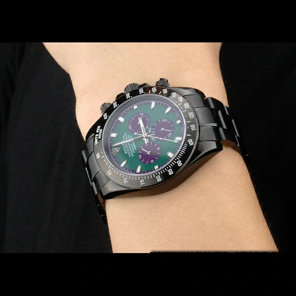 Rolex Daytona Black Ion Plated Tachymeter Black Stainless Steel Strap Green Dial new59210