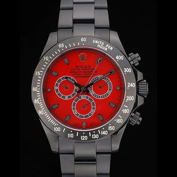 Rolex Daytona Black Ion Plated Tachymeter Black Stainless Steel Strap Red Dial new59212