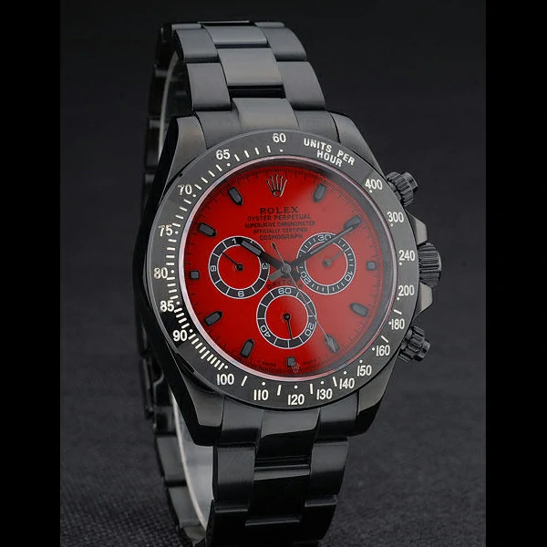 Rolex Daytona Black Ion Plated Tachymeter Black Stainless Steel Strap Red Dial new59212