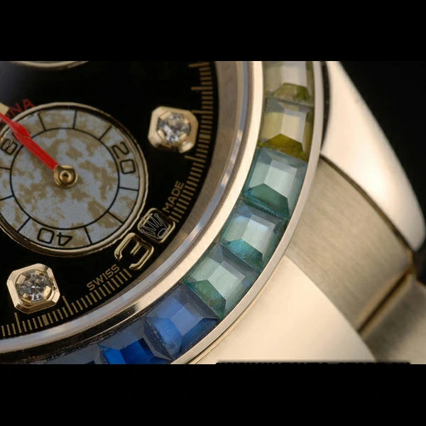 Rolex Daytona Cosmograph Rainbow Crystals Bezel Rose Gold Strap Black Dial new59215