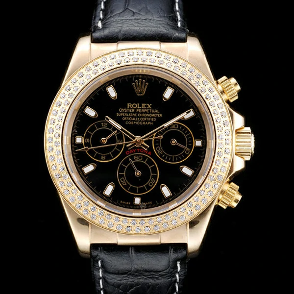 Rolex Daytona Gold Case Crystal Studded Bezel Black Dial new58734