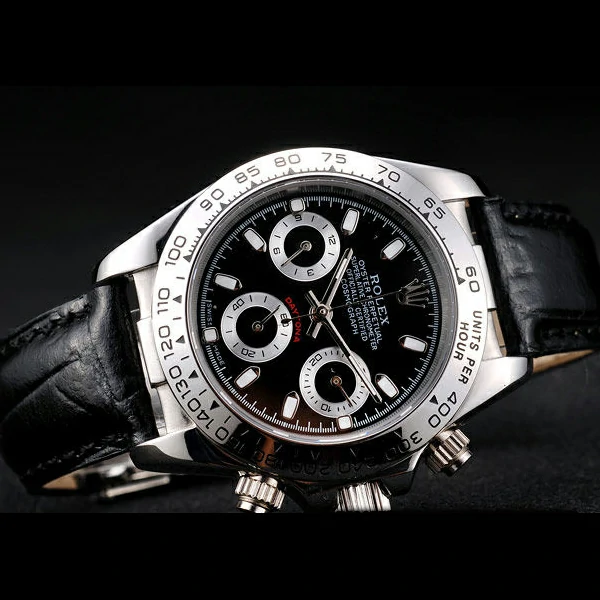 Rolex Daytona Lady Stainless Steel Case Black Dial Black Leather Strap Tachymeter new58739
