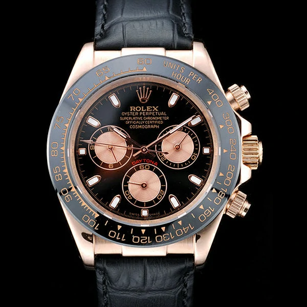Rolex Daytona Rose Gold Case Black Dial Black Leather Strap new58730