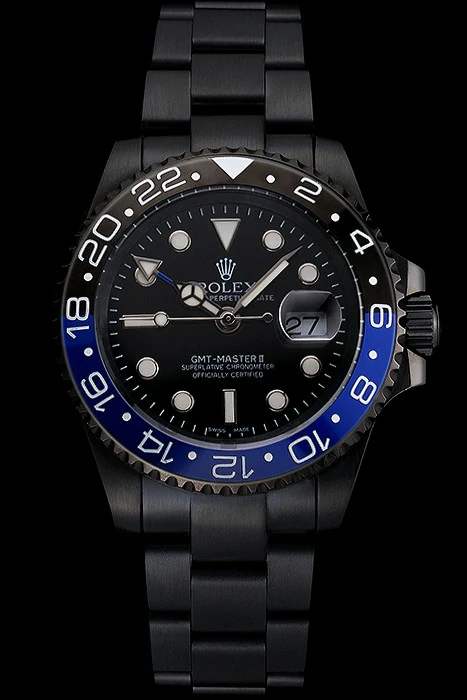 Rolex GMT Master II Black Dial Blue And Black Bezel Black PVD Case And Bracelet new122009