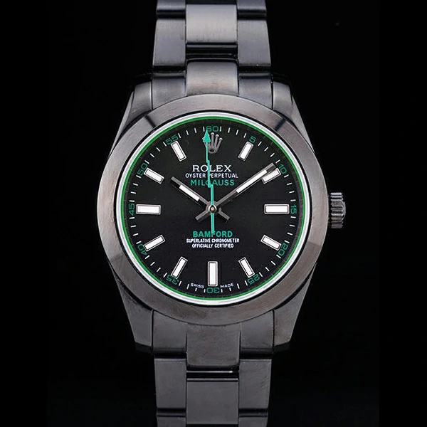 Rolex Milgaus Bamford Ion Plated Stainless Steel Bezel Black Dial new58657