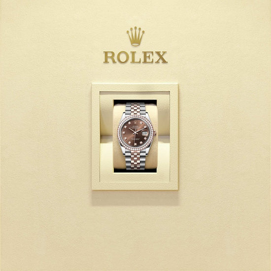 Rolex Replica Watch Datejust 36, Oystersteel and 18k Everose Gold, Chocolate sunray set with 10 diamonds dial, Diamond-set bezel Jubilee, 126281rbr-0041