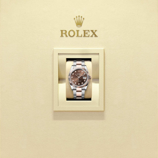 Rolex Replica Watch Datejust 36, Oystersteel and 18k Everose Gold, Chocolate sunray set with 10 diamonds dial, Fluted Oyster, 126231-0054