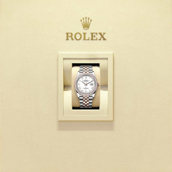Rolex Replica Watch Datejust 36, Oystersteel and 18k Everose Gold, Intense white Roman dial, Diamond-set bezel Jubilee, 126281rbr-0033