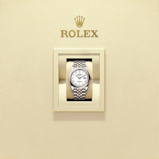 Rolex Replica Watch Datejust 36, Oystersteel and 18k Everose Gold, Intense White Roman dial, Domed Jubilee, 126201-0045