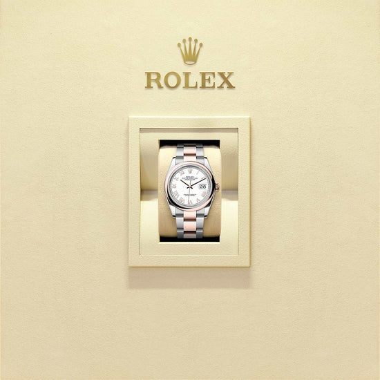 Rolex Replica Watch Datejust 36, Oystersteel and 18k Everose Gold, Intense White Roman dial, Domed Oyster, 126201-0046
