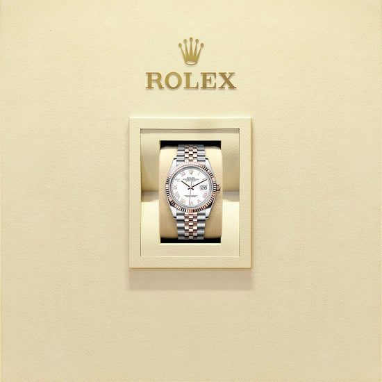 Rolex Replica Watch Datejust 36, Oystersteel and 18k Everose Gold, Intense White Roman dial, Fluted Jubilee, 126231-0045