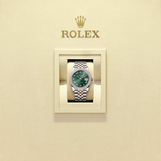 Rolex Replica Watch Datejust 36, Oystersteel and 18k Everose Gold, Mint green sunray Roman dial, Diamond-set bezel Jubilee, 126281rbr-0039