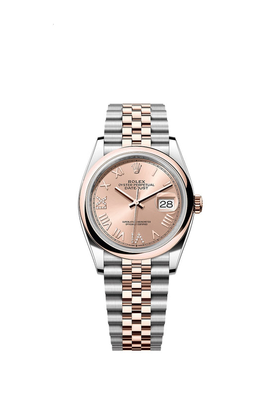 Rolex Replica Watch Datejust 36, Oystersteel and 18k Everose Gold, Rosé-colour set with diamonds dial, Domed Jubilee, 126201-0049