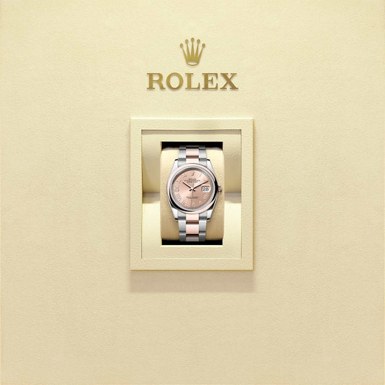 Rolex Replica Watch Datejust 36, Oystersteel and 18k Everose Gold, Rosé-colour set with diamonds dial, Domed Oyster, 126201-0050