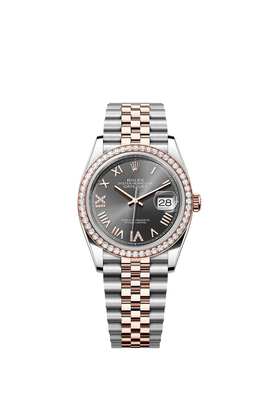 Rolex Replica Watch Datejust 36, Oystersteel and 18k Everose Gold, Slate set with diamonds dial, Diamond-set bezel Jubilee, 126281rbr-0035