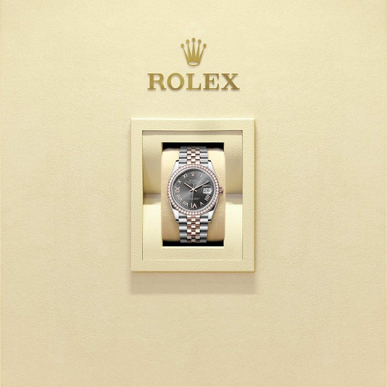 Rolex Replica Watch Datejust 36, Oystersteel and 18k Everose Gold, Slate set with diamonds dial, Diamond-set bezel Jubilee, 126281rbr-0035