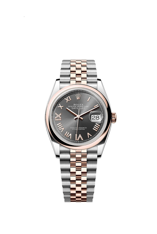 Rolex Replica Watch Datejust 36, Oystersteel and 18k Everose Gold, Slate set with diamonds dial, Domed Jubilee, 126201-0047