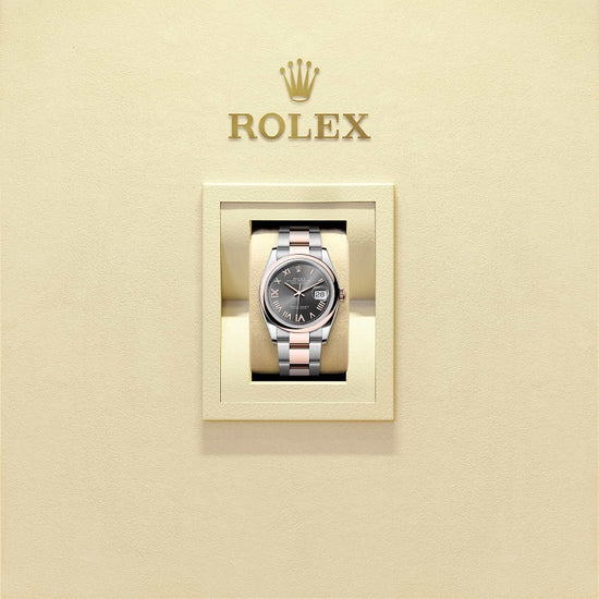 Rolex Replica Watch Datejust 36, Oystersteel and 18k Everose Gold, Slate set with diamonds dial, Domed Oyster, 126201-0048