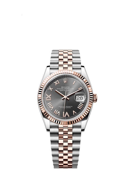 Rolex Replica Watch Datejust 36, Oystersteel and 18k Everose Gold, Slate set with diamonds dial, Fluted Jubilee, 126231-0047