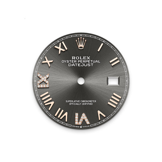 Rolex Replica Watch Datejust 36, Oystersteel and 18k Everose Gold, Slate set with diamonds dial, Fluted Jubilee, 126231-0047