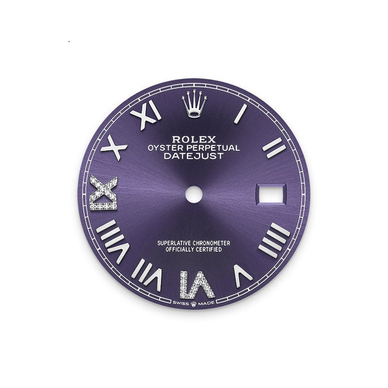 Rolex Replica Watch Datejust 36, Oystersteel and 18k White Gold, Aubergine set with diamonds dial, Fluted Jubilee, 126234-0063