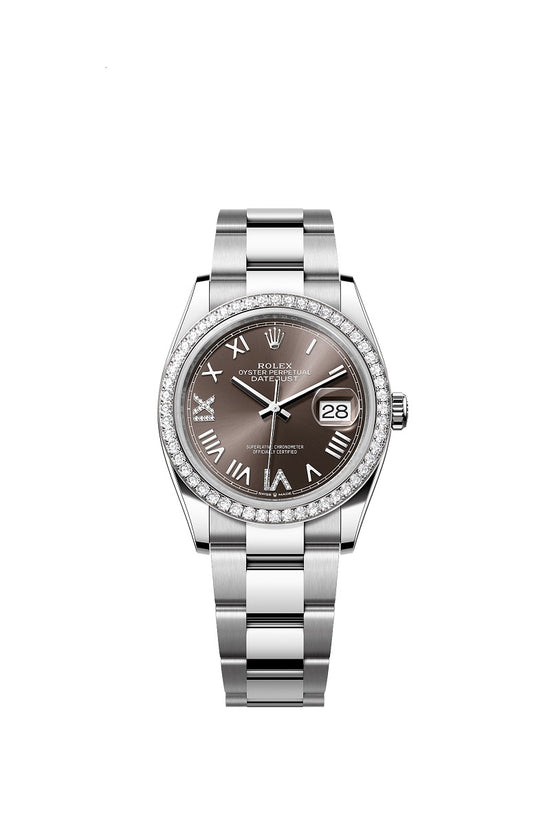 Rolex Replica Watch Datejust 36, Oystersteel and 18k White Gold, Dark grey set with diamonds dial, Diamond-set bezel Oyster, 126284rbr-0064
