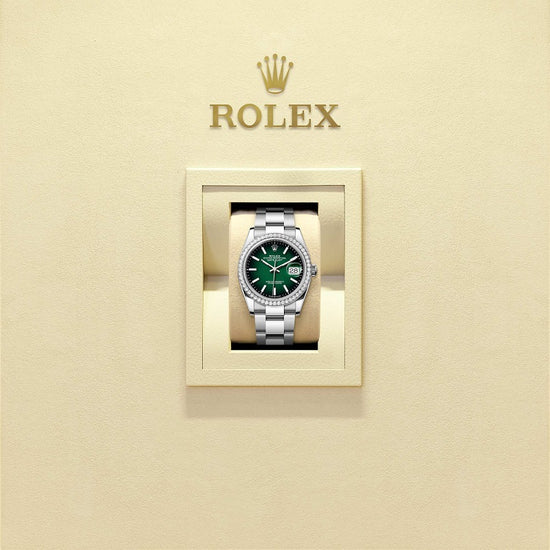 Rolex Replica Watch Datejust 36, Oystersteel and 18k White Gold, Green ombré dial, Diamond-set bezel Oyster, 126284rbr-0052