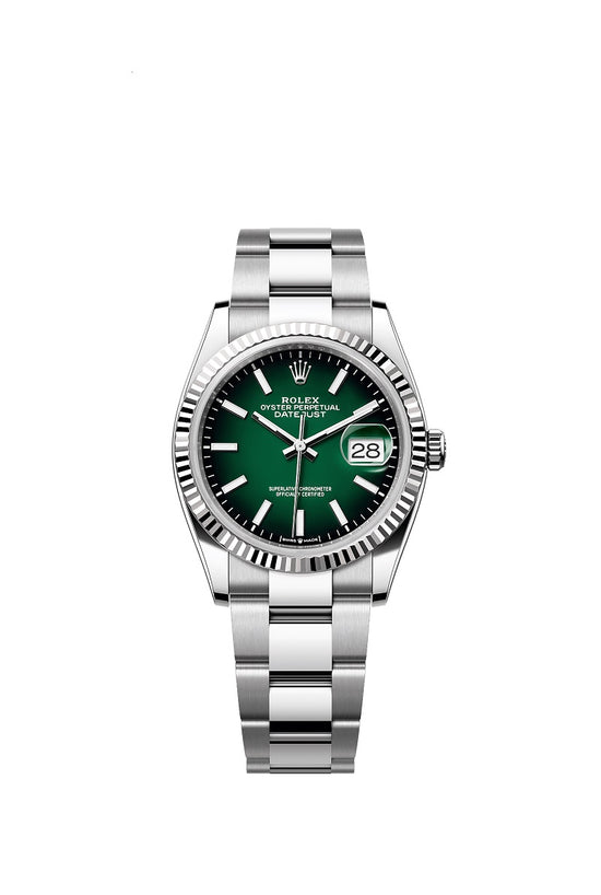 Rolex Replica Watch Datejust 36, Oystersteel and 18k White Gold, Green ombré dial, Fluted Oyster, 126234-0060