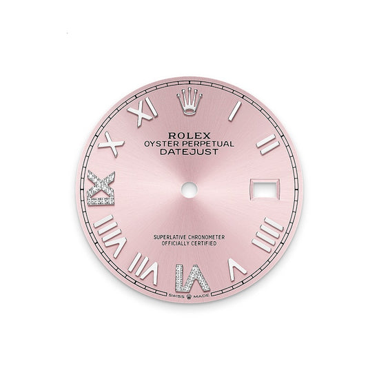 Rolex Replica Watch Datejust 36, Oystersteel and 18k White Gold, Pink set with diamonds dial, Fluted Jubilee, 126234-0065