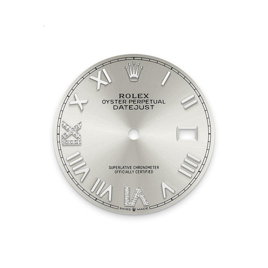 Rolex Replica Watch Datejust 36, Oystersteel and 18k White Gold, Silver set with diamonds dial, Fluted Oyster, 126234-0068
