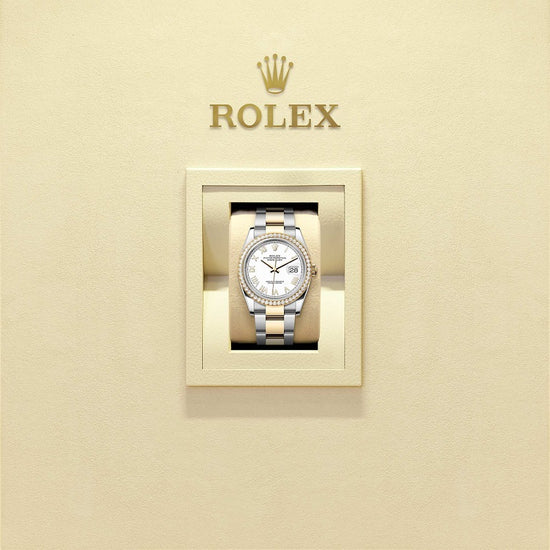 Rolex Replica Watch Datejust 36, Oystersteel and 18k Yellow Gold, Intense white Roman dial, Diamond-set bezel Oyster, 126283RBR-0034
