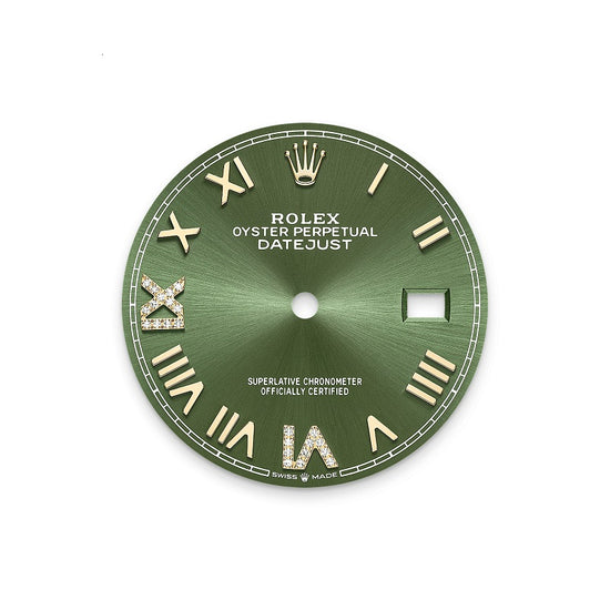 Rolex Replica Watch Datejust 36, Oystersteel and 18k Yellow Gold, Olive green set with Diamonds dial, Domed Jubilee, 126203-0049