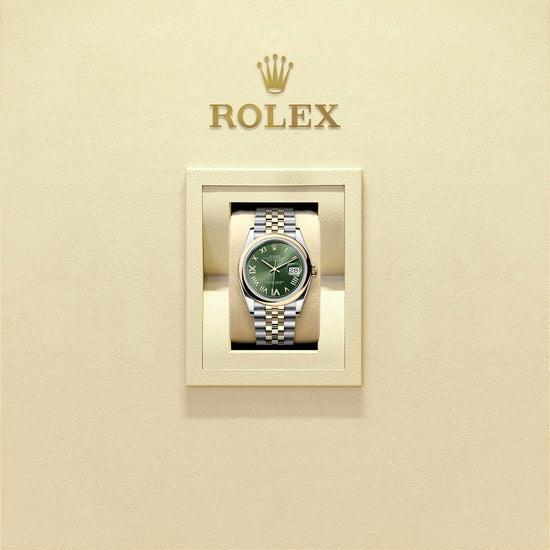 Rolex Replica Watch Datejust 36, Oystersteel and 18k Yellow Gold, Olive green set with Diamonds dial, Domed Jubilee, 126203-0049