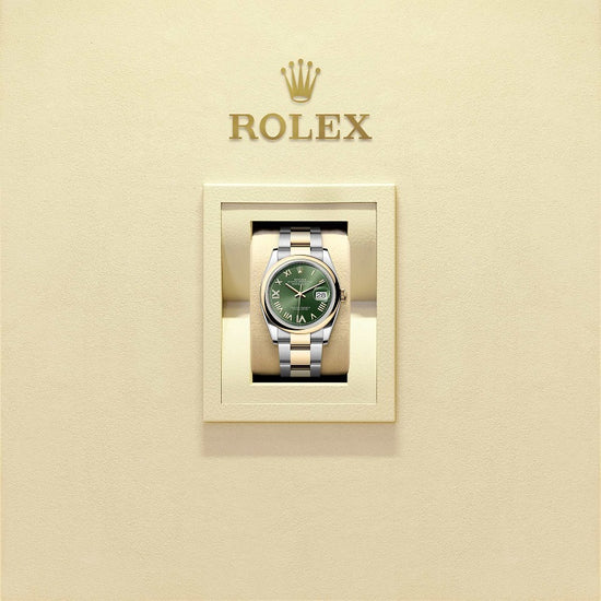 Rolex Replica Watch Datejust 36, Oystersteel and 18k Yellow Gold, Olive green set with Diamonds dial, Domed Oyster, 126203-0050