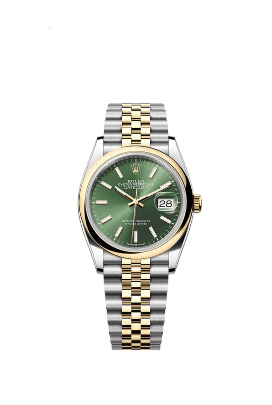 Rolex Replica Watch Datejust 36, Oystersteel and 18k Yellow Gold, Olive green sunray dial, Domed Jubilee, 126203-0057