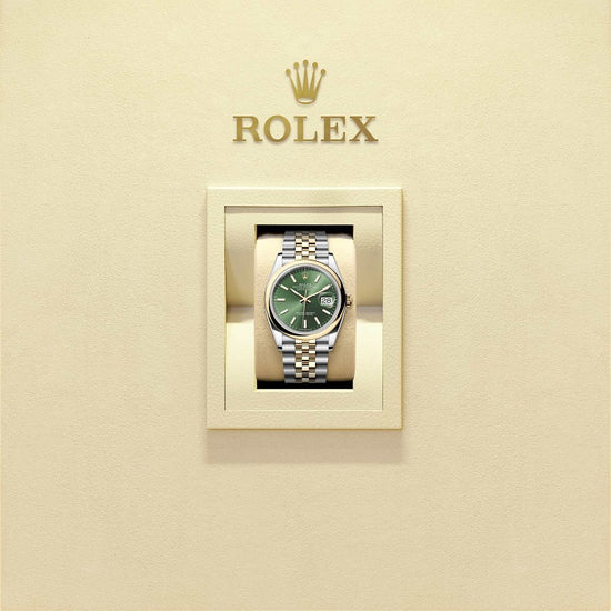 Rolex Replica Watch Datejust 36, Oystersteel and 18k Yellow Gold, Olive green sunray dial, Domed Jubilee, 126203-0057