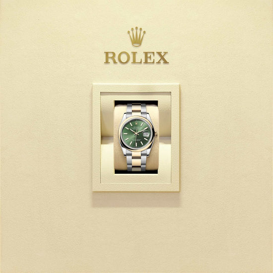 Rolex Replica Watch Datejust 36, Oystersteel and 18k Yellow Gold, Olive green sunray dial, Domed Oyster, 126203-0058