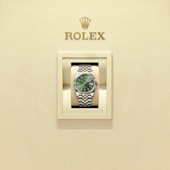 Rolex Replica Watch Datejust 36, Oystersteel and 18k Yellow Gold, Olive green sunray dial, Fluted Jubilee, 126233-0057