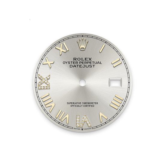 Rolex Replica Watch Datejust 36, Oystersteel and 18k Yellow Gold, Silver set with Diamonds dial, Domed Oyster, 126203-0052