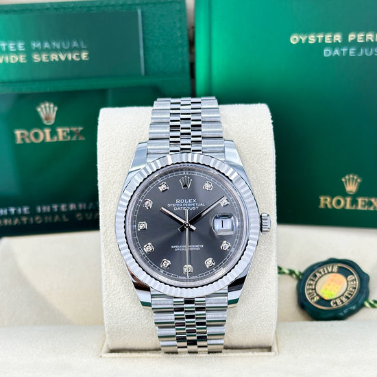 Rolex Replica Watch Datejust 41, Oystersteel, 18k White Gold, and Diamonds, 41mm, 126334-0006