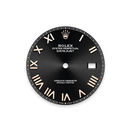 Rolex Replica Watch Datejust 41, Oystersteel and 18k Everose Gold, Bright black sunray Roman dial, Fluted Oyster, 126331-0023