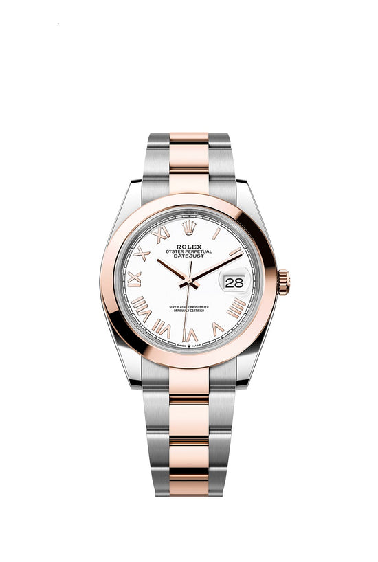 Rolex Replica Watch Datejust 41, Oystersteel and 18k Everose Gold, Intense White Roman dial, Smooth Oyster, 126301-0025