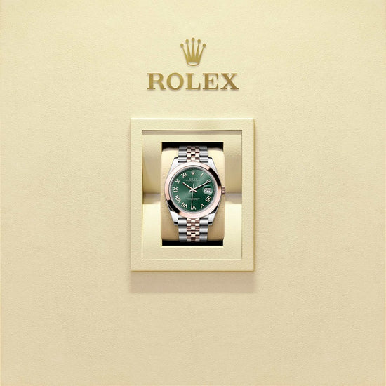 Rolex Replica Watch Datejust 41, Oystersteel and 18k Everose Gold, Mint green sunray Roman dial, Smooth Jubilee, 126301-0022