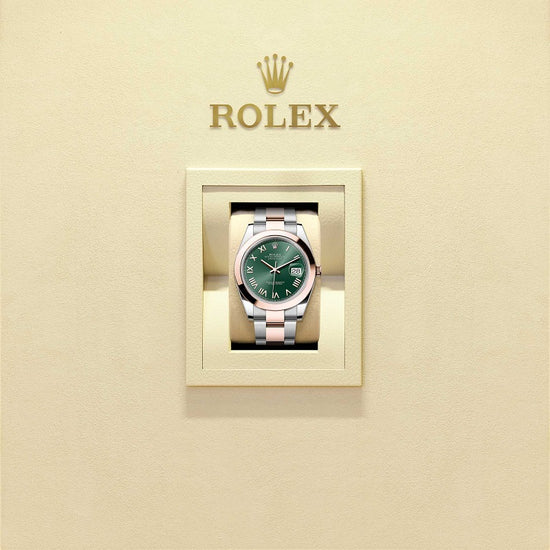 Rolex Replica Watch Datejust 41, Oystersteel and 18k Everose Gold, Mint green sunray Roman dial, Smooth Oyster, 126301-0021