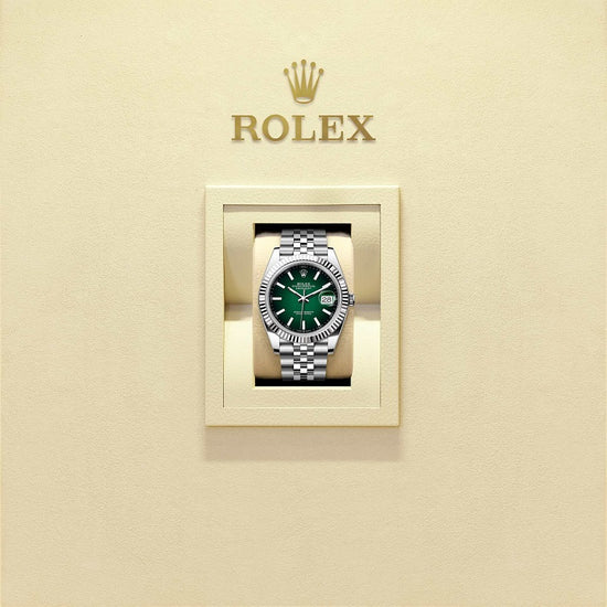 Rolex Replica Watch Datejust 41, Oystersteel and 18k White Gold, Green ombré dial, Fluted Jubilee, 126334-0034